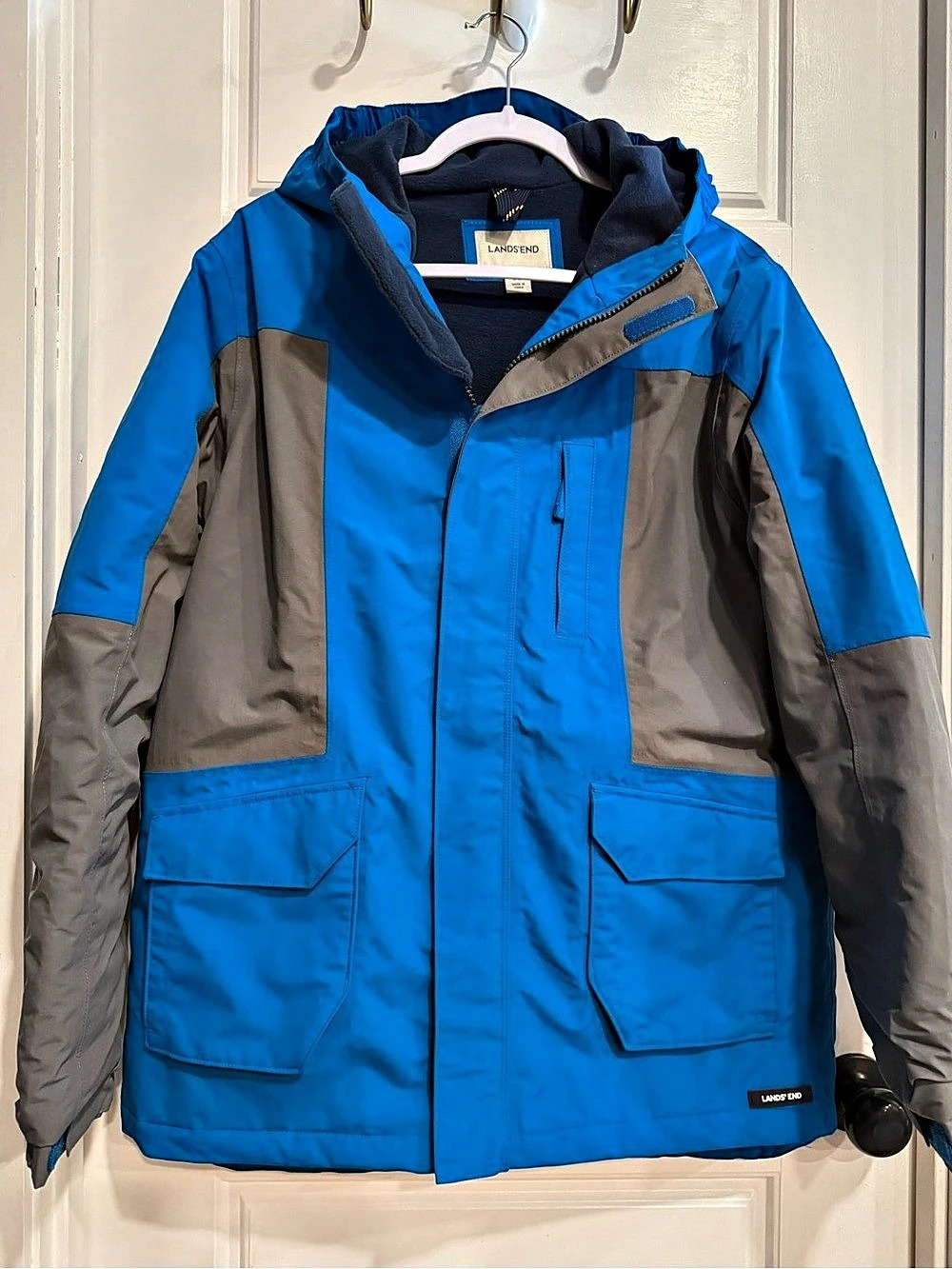 Lands' End Women’s Squall Waterproof Insulated Jacket Blue & Gray XL